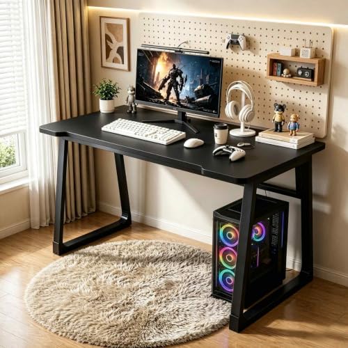 Computer Desk 39.4 Inch Small Office Desk with Wood Top and Metal Frame, Study Writing Desk for Home, Bedroom, Gaming, U-Shaped Leg Design, Modern Simple - color: Frame：black/Board：black