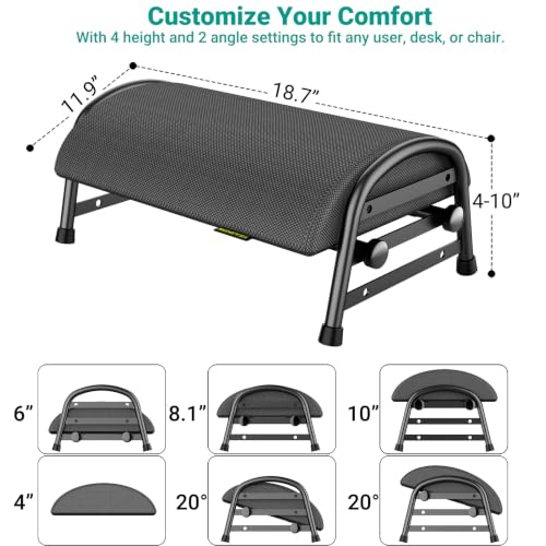 YEASHEIN Adjustable Foot Rest for Under Desk at Work, 6 Positions - Gray - color: Gray