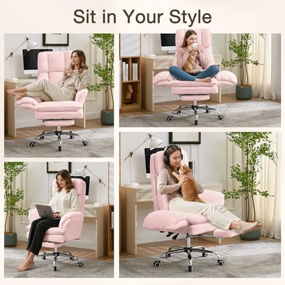 JOMEED Cloud Cross Legged Office Chair with Footrest,Flip Armrest,Pink - color: Pink