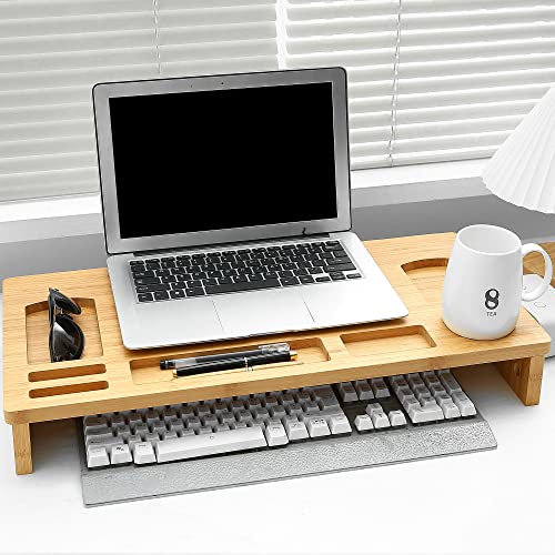 Vaiyer Bamboo Laptop Monitor Stand Riser, 23 Inch Wooden Desktop Organizer