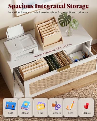 HOPUBUY 2 Drawer File Cabinet with Lock, Printer Stand Lateral - color: White, size: 15.74″Dx31.10″WX27.55″H