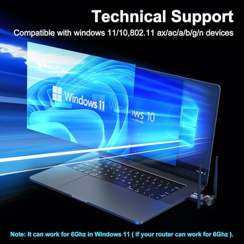 Tri-Band WiFi 6E Adapter for Desktop PC: QGOO USB 3.0 Axe 5400 Wireless Network Receiver/Dongle with 5dBi Dual Antennas, WiFi Card/Stick 6G/5G/2.4G for Laptop Computer Only Compatible Windows 11/10 - size: AXE-5400
