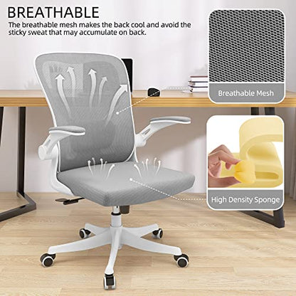 Monhey Ergonomic Office Chair, 90°-125° Tilt Back Home Desk Chair with 360° Swivel & Mute Wheels, High Back Mesh Computer Chair for Adults with Lumbar Support, 330 LBS Capacity (01White+Gray) - color: 01white+gray