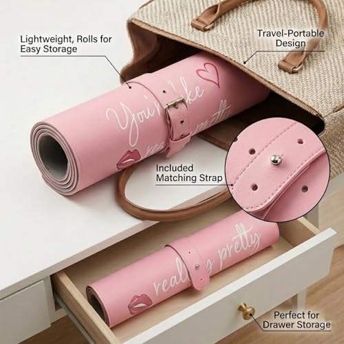 DOUDIZHU Makeup Mat for Vanity, Dual-Sided Vanity Top Protector Mat Waterproof Dressing Desk Makeup Table Cover Mat You're Like Really Pretty (Baby Pink/Silver, 23.6"x11.8") - color: You're Like Really Pretty (23.6"*11.8")