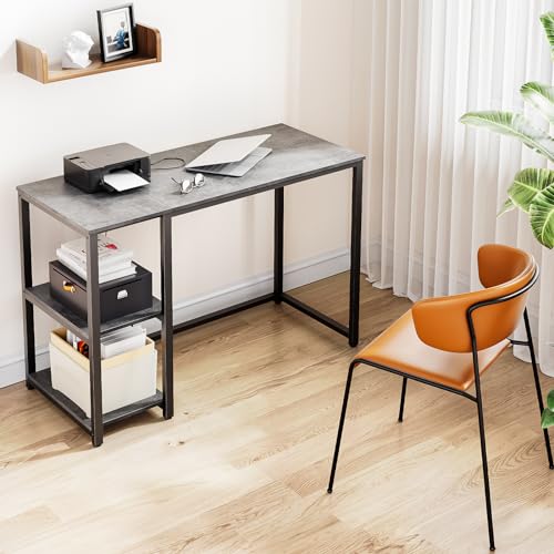 SINPAID Computer Desk 40 inches with 2-Tier Shelves Sturdy Grey Desks with Large Storage Space Modern Gaming Desk Study Writing Laptop Table, Gray - color: Grey, size: 40 IN