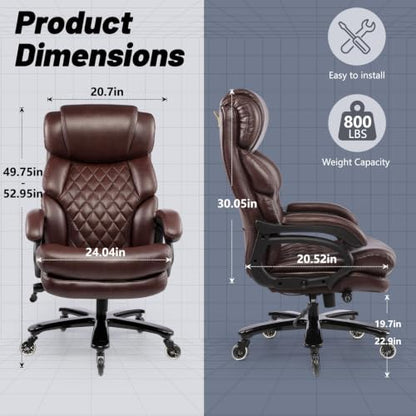 800LBS Big and Tall Office Chair for Heavy People, Heavy Duty Executive Chair with High Back, Extra Wide Seat and Adjustable Lumbar, Large Computer Desk Chair Comfortable for Home Office - color: Brown