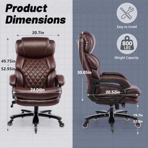 800LBS Big and Tall Office Chair for Heavy People, Heavy Duty Executive Chair with High Back, Extra Wide Seat and Adjustable Lumbar, Large Computer Desk Chair Comfortable for Home Office - color: Brown