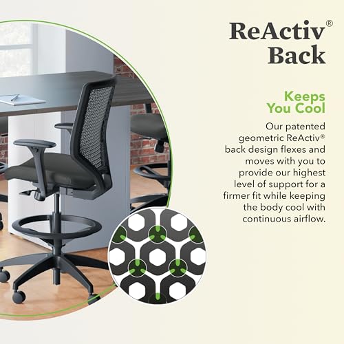 HON Solve Ergonomic Stool, Office Chair, Footring, ReActiv Back, Black - color: Black - Reactiv Back - Stool