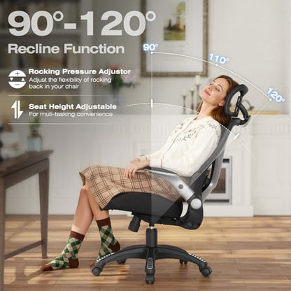 ELABEST X100 Ergonomic Mesh Office Chair with Footrest, Big and Tall Home Desk Chair with 5D Flip-Up Arms, Adjustable 3D Lumbar Support, Gaming & Executive Computer Chair (Midnight Cloud-No Footrest) - color: Midnight Cloud-no Footrest