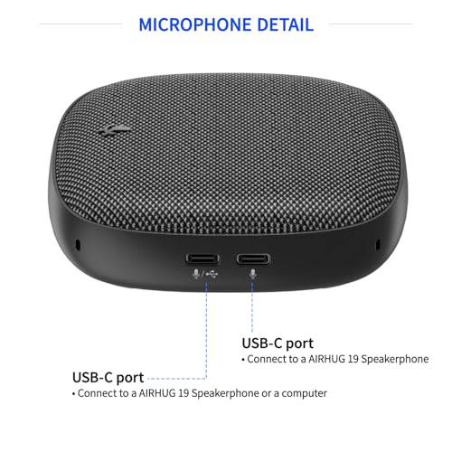 AIRHUG Bluetooth Speakerphone for 8 People, 2 Expansion Microphones | 360° Voice Pickup, Noise Reduction, Conference Speaker with Microphone