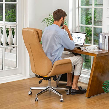 Glitzhome Adjustable High-Back Office Chair Executive Swivel Chair PU Leather Desk Chair, Camel - color: Camel