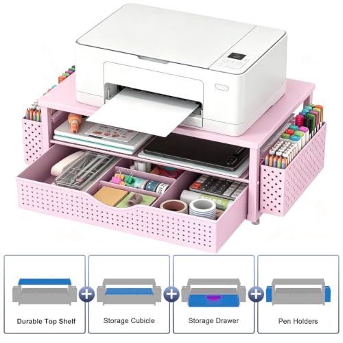 Spacrea Desk Organizers and Accessories, Printer Stand with Storage, Pink - color: Pink