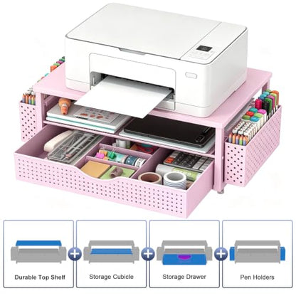 Spacrea Desk Organizers and Accessories, Printer Stand with Storage, Pink - color: Pink