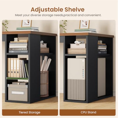 SEDETA 67" Farmhouse Executive L Shaped Desk with 3 Drawers - color: Black and Brown, size: L Shaped Desk (67")