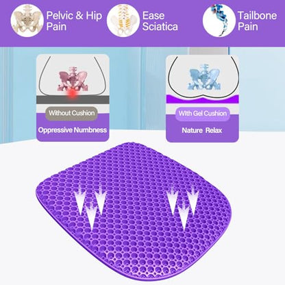 Large Gel Seat Cushion for Long Sitting with Non-Slip Cover, Soft & Breathable, Seat Cushion for Chair, Car, Office, Desk Chair, Wheelchair (18" x 17") - size: 18" x 17"