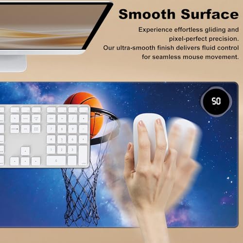 Heated Desk Pad 31.5" x 13" 3 Large Heated Mouse Pad with Heat Levels (40°C/45°C/50°C) & 3H Auto Shut-Off Desk Mat Fast Heating PU Leather Warmer Mousepad for Home Office - Basketball in Galaxy - color: Basketball in Galaxy, size: 31.5 x 13 inch