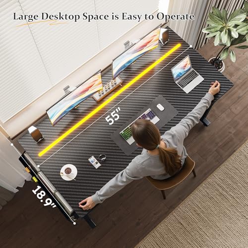 DurayLoly 55" Carbon Fiber Gaming Desk with RGB LED for Teens Bedroom,Black - color: Black, size: 55 Inch