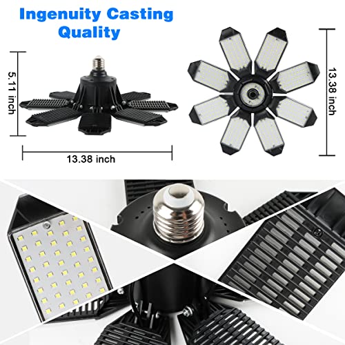 Garage Lights - Ultra Brighter 80,000LM Garage LED 6500K Daylight | E26/E27 Screw in LED Light Bulb w/ 8 Deformable Panels Compatible for Workshop Basement Attic Utility Laundry Storage - 4Pack - size: 200W - 4Pack