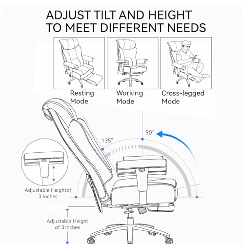 Efomao Big and Tall Office Chair 400lbs - Heavy Duty Executive Desk Chair with Foot Rest & 23" Wide Seat - High Back Ergonomic Leather Computer Chair for Heavy People, Home Office, Brown - color: 3060-brown