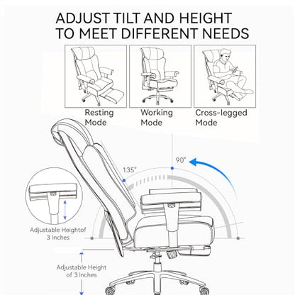 Efomao Big and Tall Office Chair 400lbs - Heavy Duty Executive Desk Chair with Foot Rest & 23" Wide Seat - High Back Ergonomic Leather Computer Chair for Heavy People, Home Office, Brown - color: 3060-brown