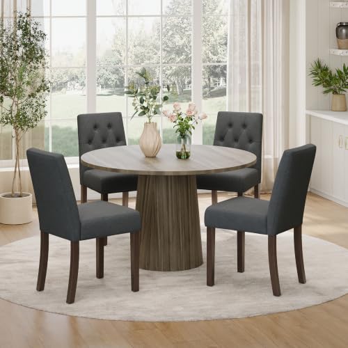 Upholstered Dining Chairs Set of 4, Modern Fabric Dining Chairs with Tufted Design, Kitchen Side Chairs, Farmhouse Dinner Chair with Wood Legs for Kitchen Restaurant Living Room, Gray - color: Grey, size: Set of 4