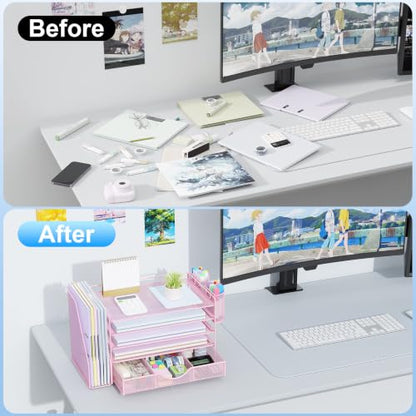 gianotter 5-Tier Desk Organizer with Drawers and File Holders - color: Pink, size: 5T