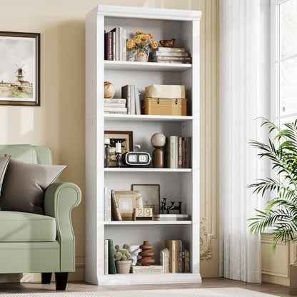 Rresyet Bookshelf and Bookcase, White, 24" Wide, 5 Tier | Tall Modern Bookcase with Storage Shelves, Sturdy Open Display Shelf - color: White