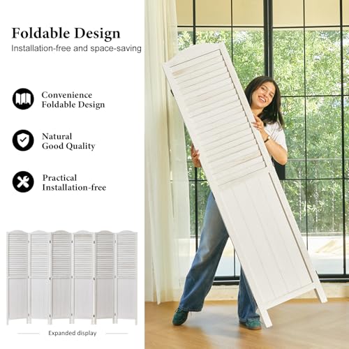 Room Dividers, 5.75Ft Individual Privacy Screens Foldable Wooden Louver & MDF Stable Wall Divider for Home Office Bedroom, 6 Panels (White-Washed) - color: White - Unique, size: 6 Panels