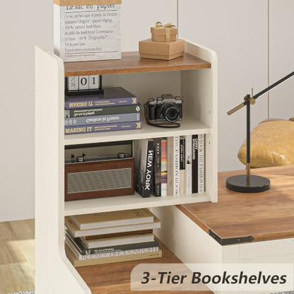 60" Computer Desk with Drawers & Bookshelves for Bedroom, Home Office - color: Antique White