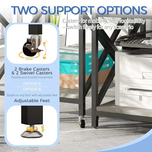 METYERRY 23.6"x23.6" Large Printer Stand with Power Outlet | 2 Tier Storage Shelf, 200 lbs Heavy Duty, Industrial Wheels, Fits 3D Printers, Laser Printers and Heat Press, Home Office - color: Greige