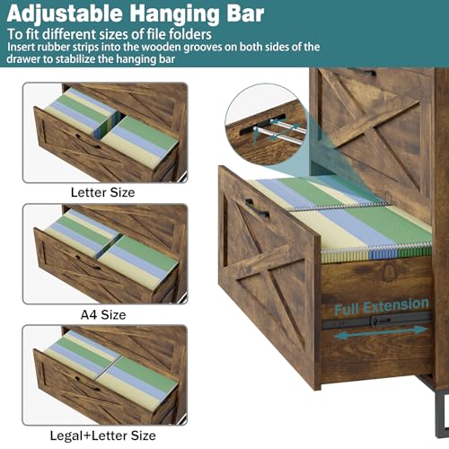 Vabches 2 Drawer Lateral File Cabinet with Charging Station, Rustic Brown - color: Brown
