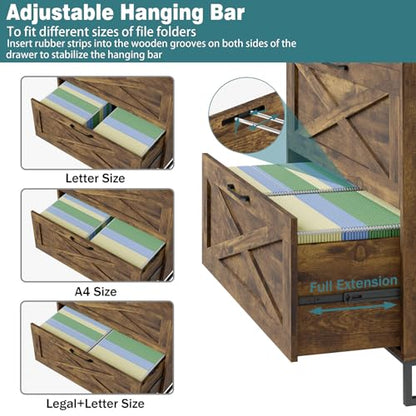 Vabches 2 Drawer Lateral File Cabinet with Charging Station, Rustic Brown - color: Brown