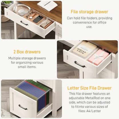 Vabches Farmhouse 47" Executive Desk with 4 Drawers, Unique White - color: Unique White, size: Style 2