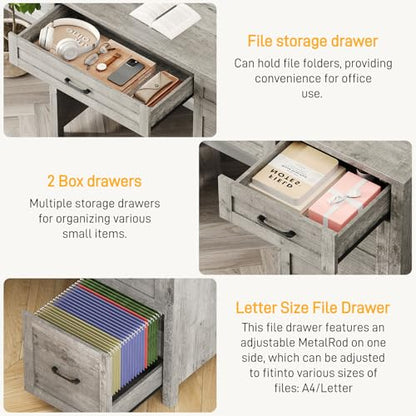 Vabches Farmhouse 47" Computer Desk with 4 Drawers, Grey | Executive Desk with File Drawer and Charging Station, Workstation for Home Office, Study - color: Grey Without Charging Station