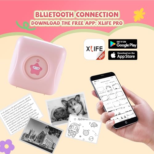 vretti Sticker Printer - TP2-Y Mini Portable Thermal Printer Inkless Sticker Maker Machine Bluetooth Label Maker Pocket Instant Print for Study Graphics, Anatomical Diagrams, Photos, Students - color: Pink
