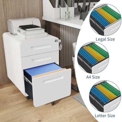 Garvee Mobile File Cabinet with Lock, 2 Drawer File Cabinet with Lock | 2 Drawer Under Desk Metal Rolling Filing Cabinets for Home Office Legal/Letter File Folders, Fully Assembled - color: White Color