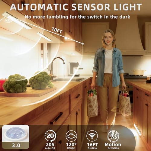 Dimmable Under Cabinet Lighting, Wireless Motion Sensor Light, 5 Pack - color: Warm White Light, size: 16 inch