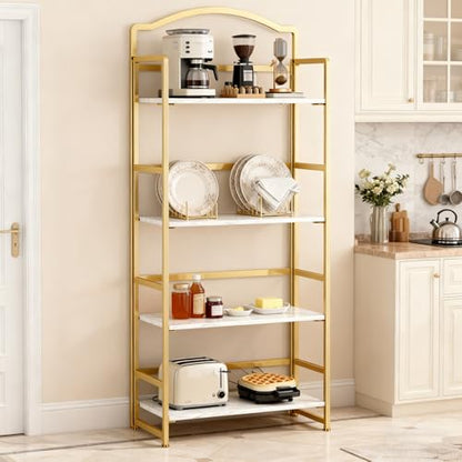 JSB 4 Tier No Assembly Folding Bookshelf, Arched Bookshelf, Foldable Bookcase for Living Room, Bedroom, Office,Skinny Bookshelf (White and Gold) - color: White and Gold, size: 4-Tier