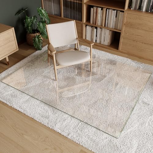 Koonmi Tempered Glass Chair Mat 50"x65" - Premium Office Chair Mat for Hardwood Floors & Low-Pile Carpet with 4 Non-Slip Pads - Thick Scratch-Resistant Surface - size: 50*65
