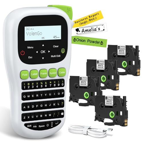 H1100 Label Maker, Labeler Machine with 4 Tapes 12mm Laminated | Backlit Handheld Labeling Maker, Portable Label Printer for Home, Waterproof Removable Freezer Food-Labels for Jar/Containers - color: White, style: Label maker with 4 Tapes