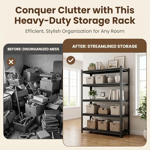 Heavy Duty 4 Tier Metal Book Shelf Adjustable Bookcase | 2400 LBS Bolt-free Storage Shelves with Deep Bookshelf for living Room, Office and Garage Storage, 44.1"Hx 13.8"Wx 12"D - size: 4 Tier-44.1"Hx 13.8"Wx 12"D