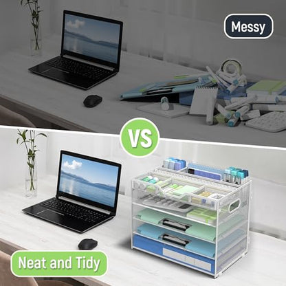 Docnest 5 Tier Mesh Desk Organizer with Removable Tray&Pen Holder, White - color: White, size: 12.6"x9.1"x10.3"