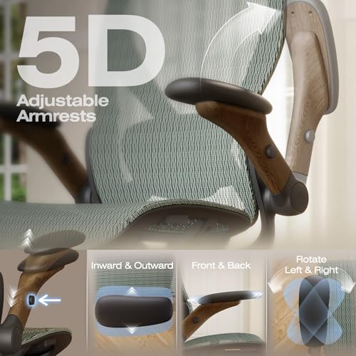 ELABEST X100 Ergonomic Mesh Office Chair with Footrest, Big and Tall Home Desk Chair with 5D Flip-Up Arms, Adjustable 3D Lumbar Support, Gaming & Executive Computer Chair - color: Dusty Sage