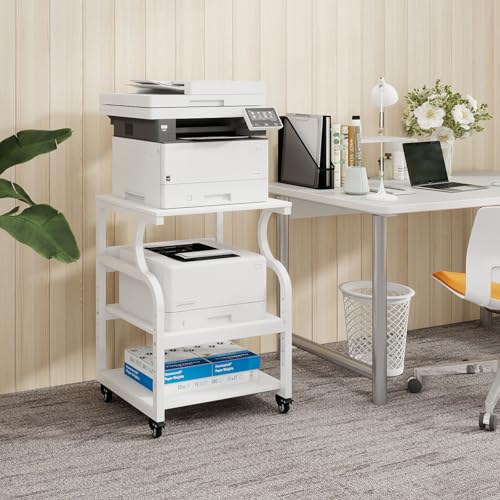 Natwind 3 Tier Large Printer Stand, 24"x20", with Charging Station,White - color: White