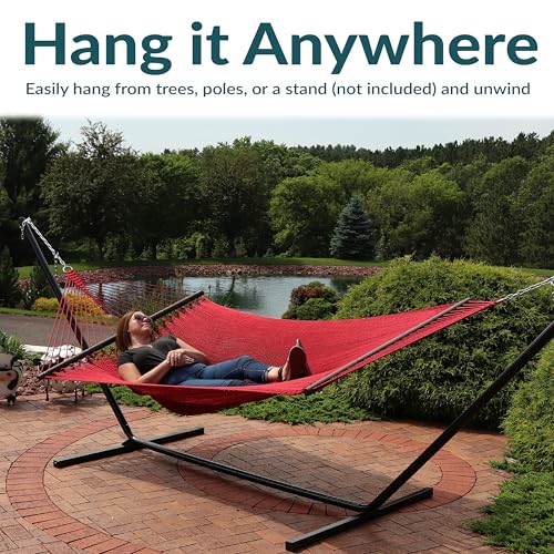 Sunnydaze 75" x 55" Bed, Heavy-Duty Double Rope Hammock for Outside, Red - color: Red