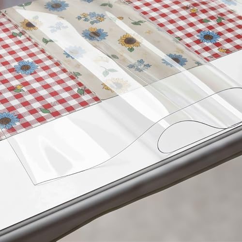 1.5mm Thick Clear Table Protector, Waterproof PVC Plastic Table Cover, Desk Mat for Nightstand，Durable Table Pad for Dining Room, Kitchen, Office, Writing Desk, and Coffee Tables