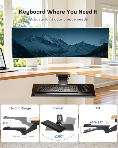 HUANUO Under Desk Keyboard Tray for Flat Bottom and Cross Beam Desks