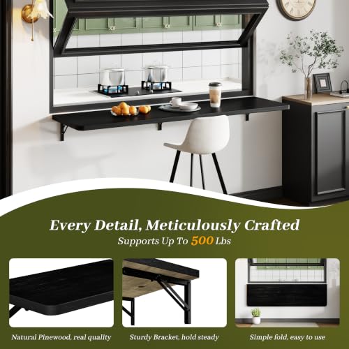 Dogsky Floating Wall Desk 60" x 16" - 500 lbs Heavy Duty Solid Pine - color: Black, size: 60" x 16"