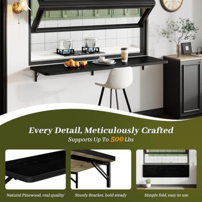 Dogsky Floating Wall Desk 60" x 16" - 500 lbs Heavy Duty Solid Pine - color: Black, size: 60" x 16"