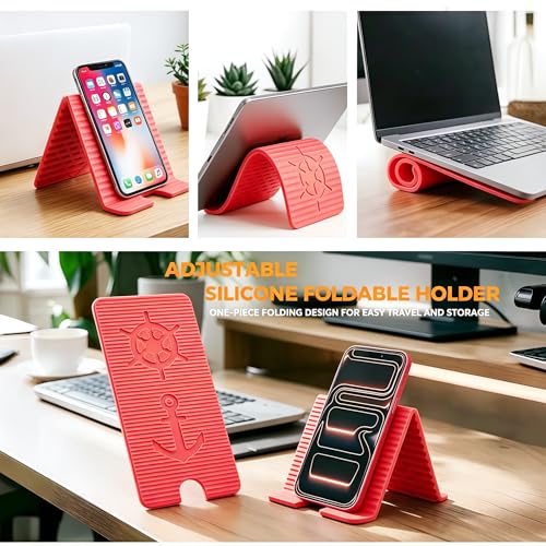 Flexible Silicone Aluminum Phone Holder Tablet Stand with Charging Port Design, Foldable Airplane Laptop/Phone Stand for Home Office Travel (Pink) - color: Pink